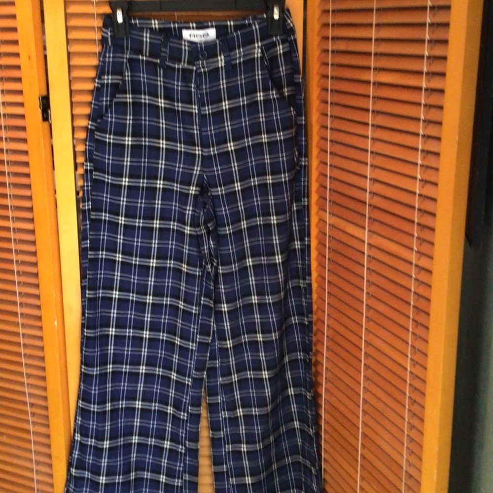 RSQ Navy Plaid Wide-Leg Pants